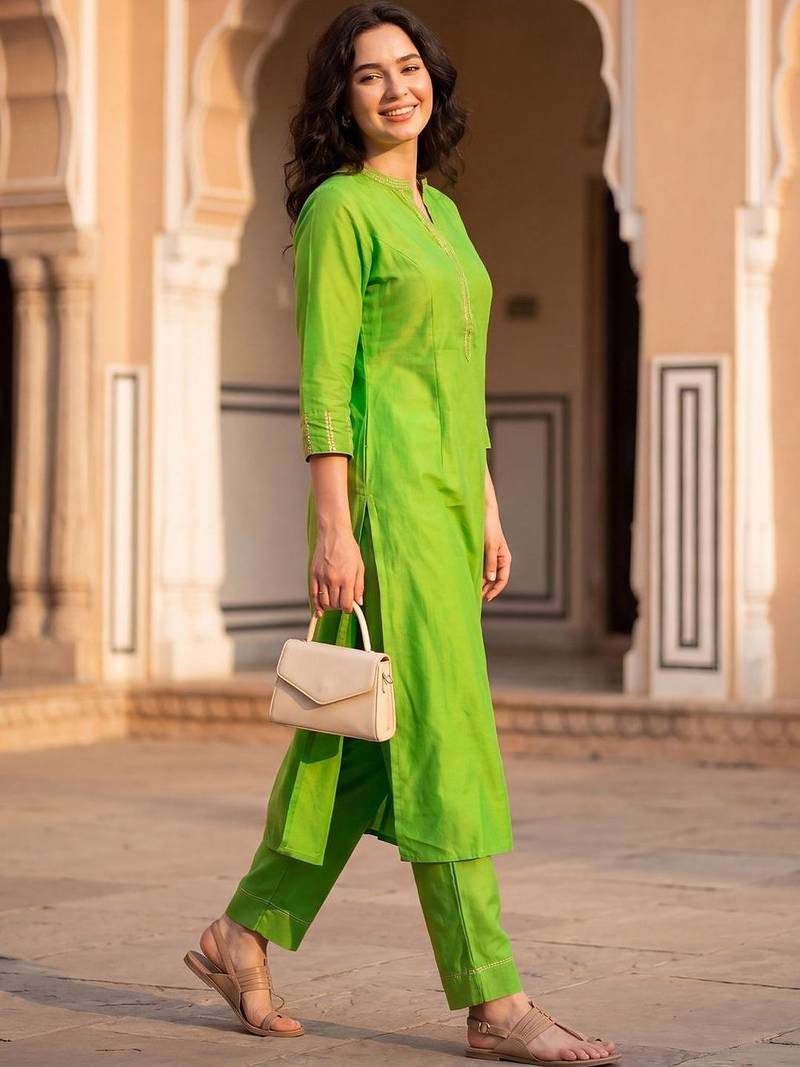 Women Regular Thread Work Kurta with Trousers