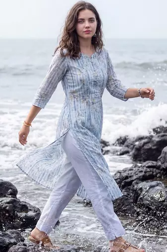Women Ethnic Motifs Printed Regular Beads and Stones Pure Cotton Kurta with Trousers
