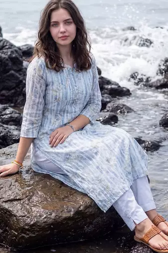 Women Ethnic Motifs Printed Regular Beads and Stones Pure Cotton Kurta with Trousers