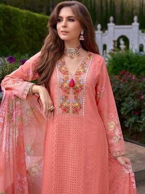 Women Floral Embroidered Regular Mirror Work Pure Cotton Kurta with Trousers & With Dupatta 1