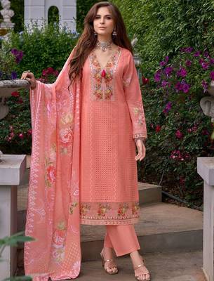 Women Floral Embroidered Regular Mirror Work Pure Cotton Kurta with Trousers & With Dupatta 2