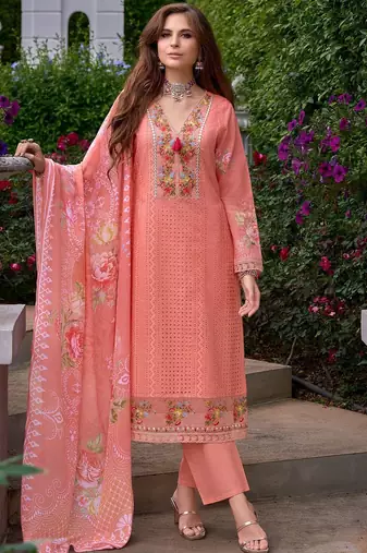 Women Floral Embroidered Regular Mirror Work Pure Cotton Kurta with Trousers & With Dupatta