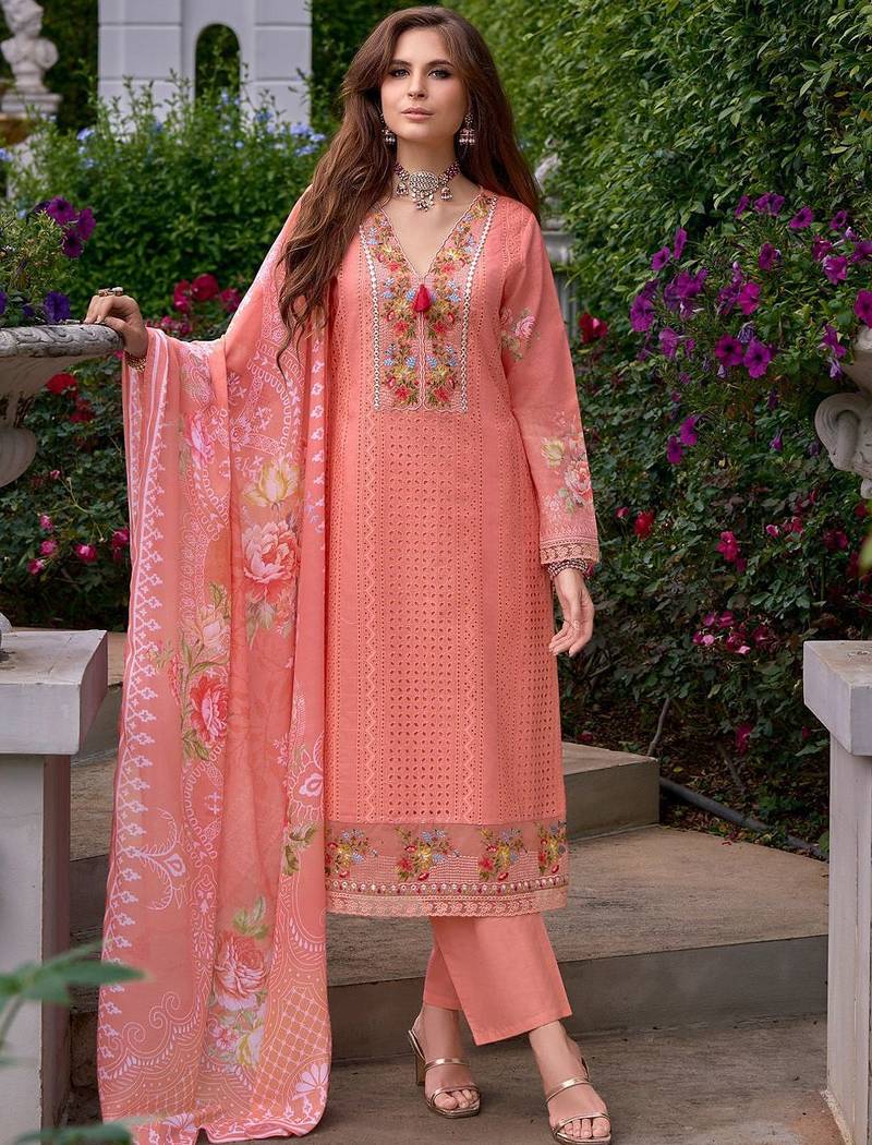 Women Floral Embroidered Regular Mirror Work Pure Cotton Kurta with Trousers & With Dupatta