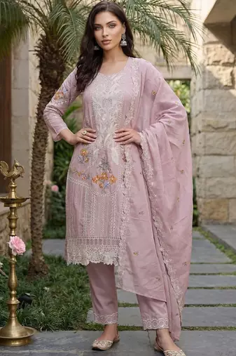 Women Floral Embroidered Regular Sequinned Pure Cotton Kurta with Trousers & With Dupatta