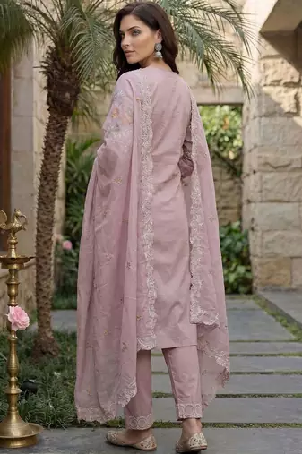 Women Floral Embroidered Regular Sequinned Pure Cotton Kurta with Trousers & With Dupatta