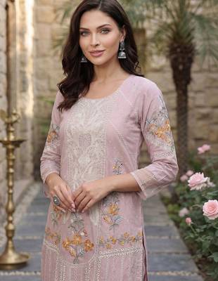 Women Floral Embroidered Regular Sequinned Pure Cotton Kurta with Trousers & With Dupatta 3