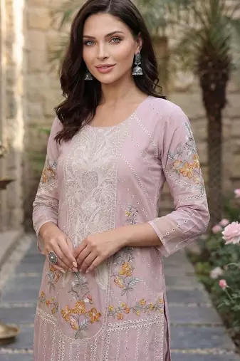 Women Floral Embroidered Regular Sequinned Pure Cotton Kurta with Trousers & With Dupatta