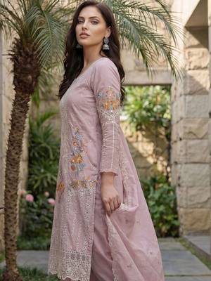 Women Floral Embroidered Regular Sequinned Pure Cotton Kurta with Trousers & With Dupatta 4