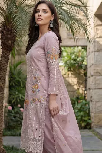 Women Floral Embroidered Regular Sequinned Pure Cotton Kurta with Trousers & With Dupatta