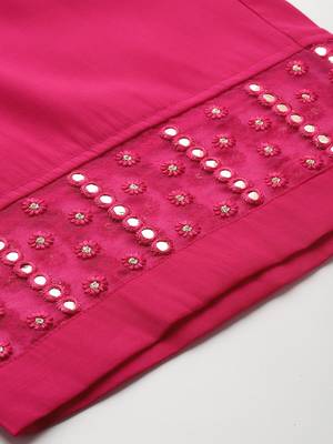Plus Size Pink Embroidered Straight Kurta Trousers With Dupatta Set 8