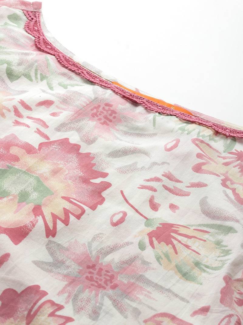 Floral Printed Pure Cotton Kurta with Trousers