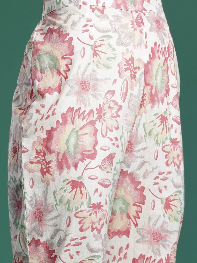 Floral Printed Pure Cotton Kurta with Trousers