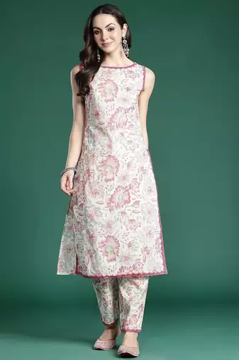 Floral Printed Pure Cotton Kurta with Trousers