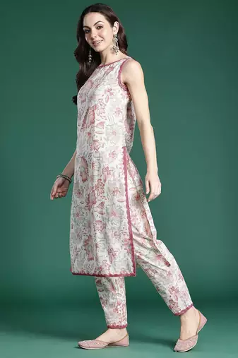 Floral Printed Pure Cotton Kurta with Trousers