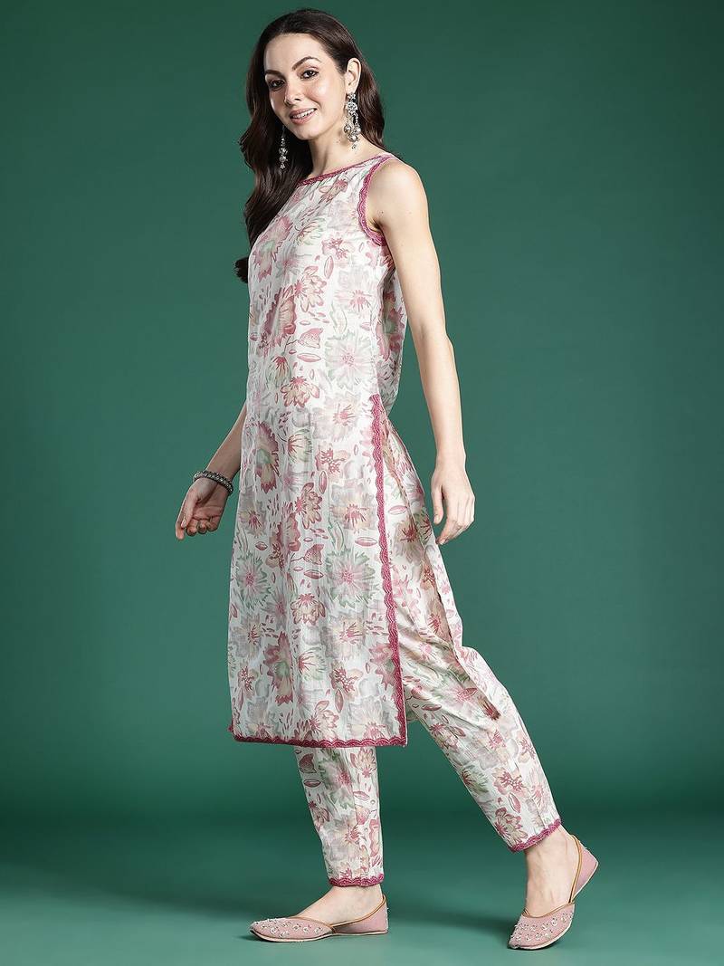 Floral Printed Pure Cotton Kurta with Trousers