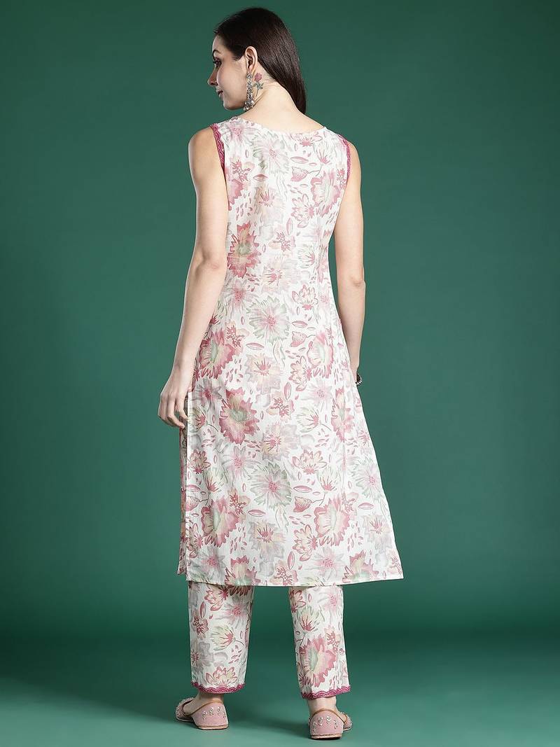 Floral Printed Pure Cotton Kurta with Trousers