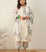 Indo EraPlus Size Printed Regular Pure Cotton Kurta with Trousers & With Dupatta