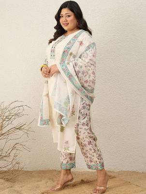 Indo EraPlus Size Printed Regular Pure Cotton Kurta with Trousers & With Dupatta 5