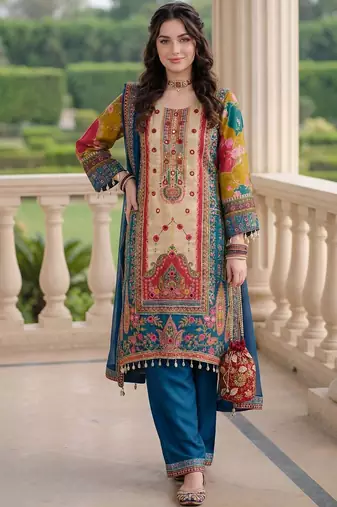 Women Ethnic Motifs Printed Regular Mirror Work Kurta with Palazzos & With Dupatta