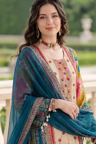 Women Ethnic Motifs Printed Regular Mirror Work Kurta with Palazzos & With Dupatta