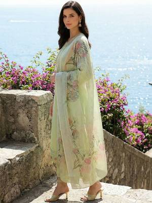 Women Floral Embroidered Regular Thread Work Pure Cotton Kurta with Trousers & With Dupatta 4