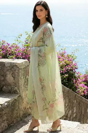 Women Floral Embroidered Regular Thread Work Pure Cotton Kurta with Trousers & With Dupatta