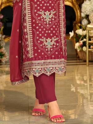 Ethnic Motifs Embroidered Zari Organza Straight Kurta & Trousers With Dupatta 7