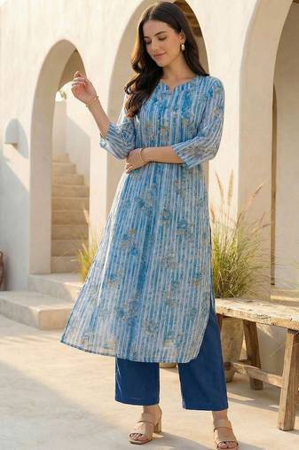 Women Printed Regular Pure Cotton Kurta with Trousers