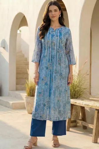 Women Printed Regular Pure Cotton Kurta with Trousers