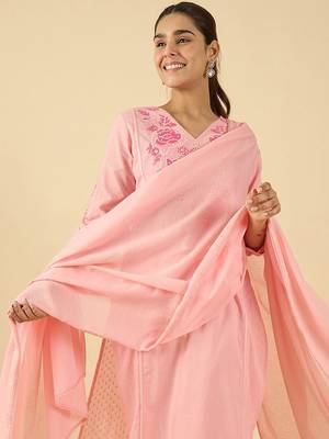 Women Floral Embroidered Panelled Thread Work Kurta with Trousers & Dupatta 7