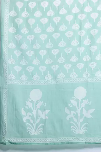 Floral Printed Mirror Work Pure Cotton Kurta With Trousers & Dupatta