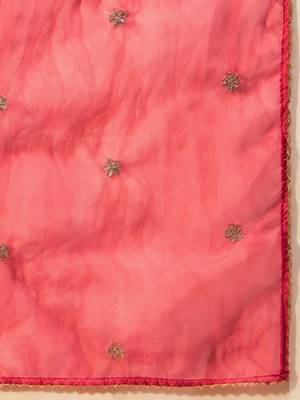 Leheriya Embroidered Thread Work Chanderi Silk Kurta With Trousers & Dupatta 4