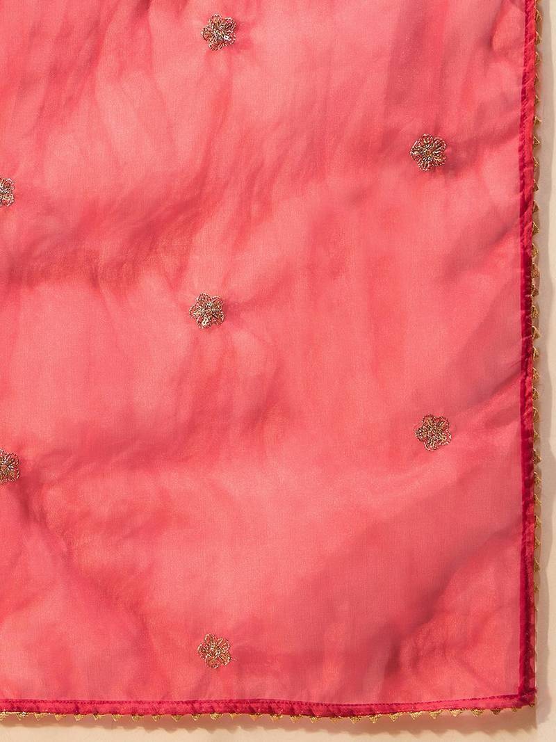 Leheriya Embroidered Thread Work Chanderi Silk Kurta With Trousers & Dupatta