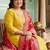 Plus Size Yellow Embroidered Straight Kurta Trousers With Dupatta Set