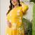 Plus Size Yellow Printed A-Line Kurta Trousers Set