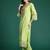 Floral Embroidered Thread Work Linen Kurta with Trousers & Dupatta