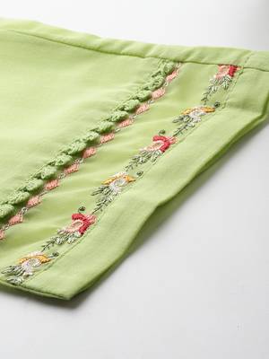 Floral Embroidered Thread Work Linen Kurta with Trousers & Dupatta 8
