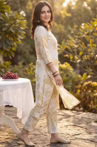 Women Floral Printed Regular Pure Cotton Kurta with Trousers