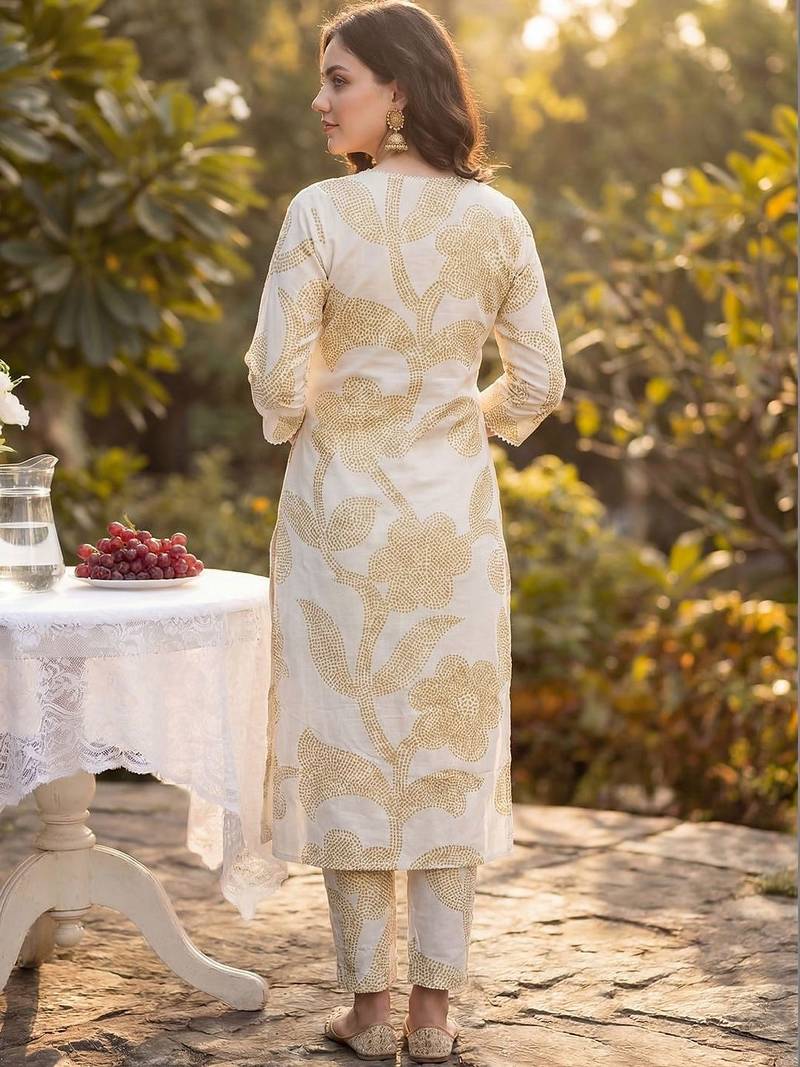 Women Floral Printed Regular Pure Cotton Kurta with Trousers