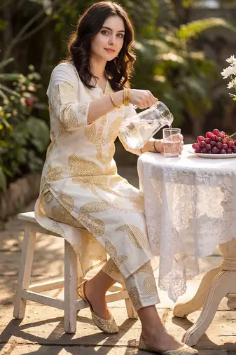 Women Floral Printed Regular Pure Cotton Kurta with Trousers