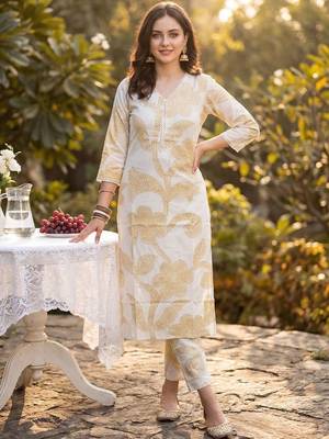 Women Floral Printed Regular Pure Cotton Kurta with Trousers 6