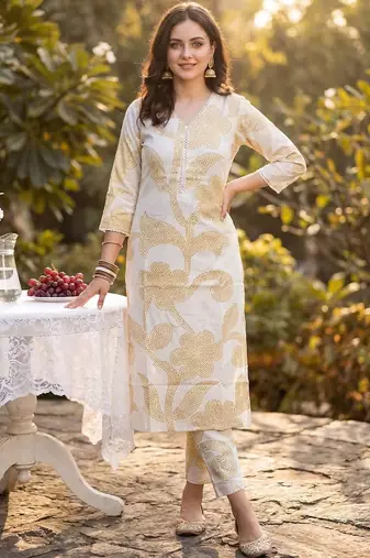 Women Floral Printed Regular Pure Cotton Kurta with Trousers