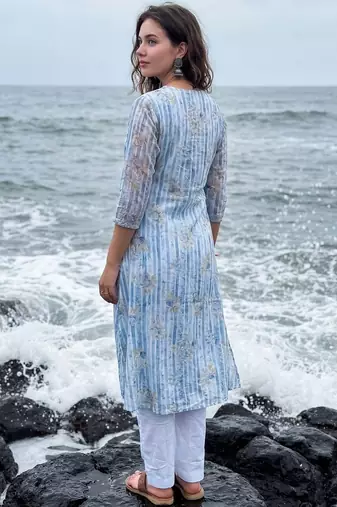Women Ethnic Motifs Printed Regular Beads and Stones Pure Cotton Kurta with Trousers