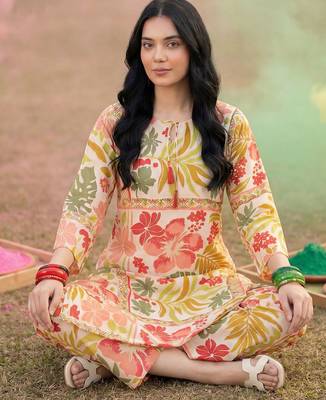 Floral Printed Round Neck Kurta With Trouser 1