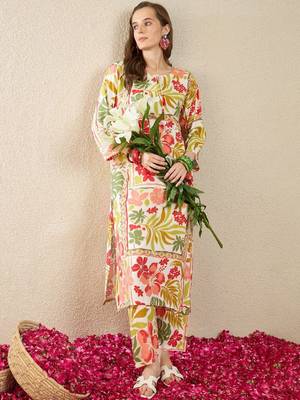 Floral Printed Round Neck Kurta With Trouser 3
