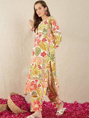 Floral Printed Round Neck Kurta With Trouser 4