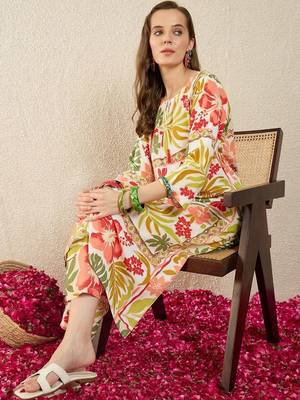 Floral Printed Round Neck Kurta With Trouser 7