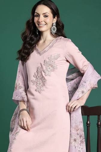 Floral Embroidered Kurta with Trousers & Dupatta