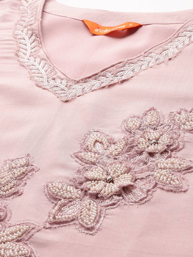 Floral Embroidered Kurta with Trousers & Dupatta