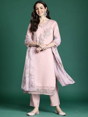 Floral Embroidered Kurta with Trousers & Dupatta 5